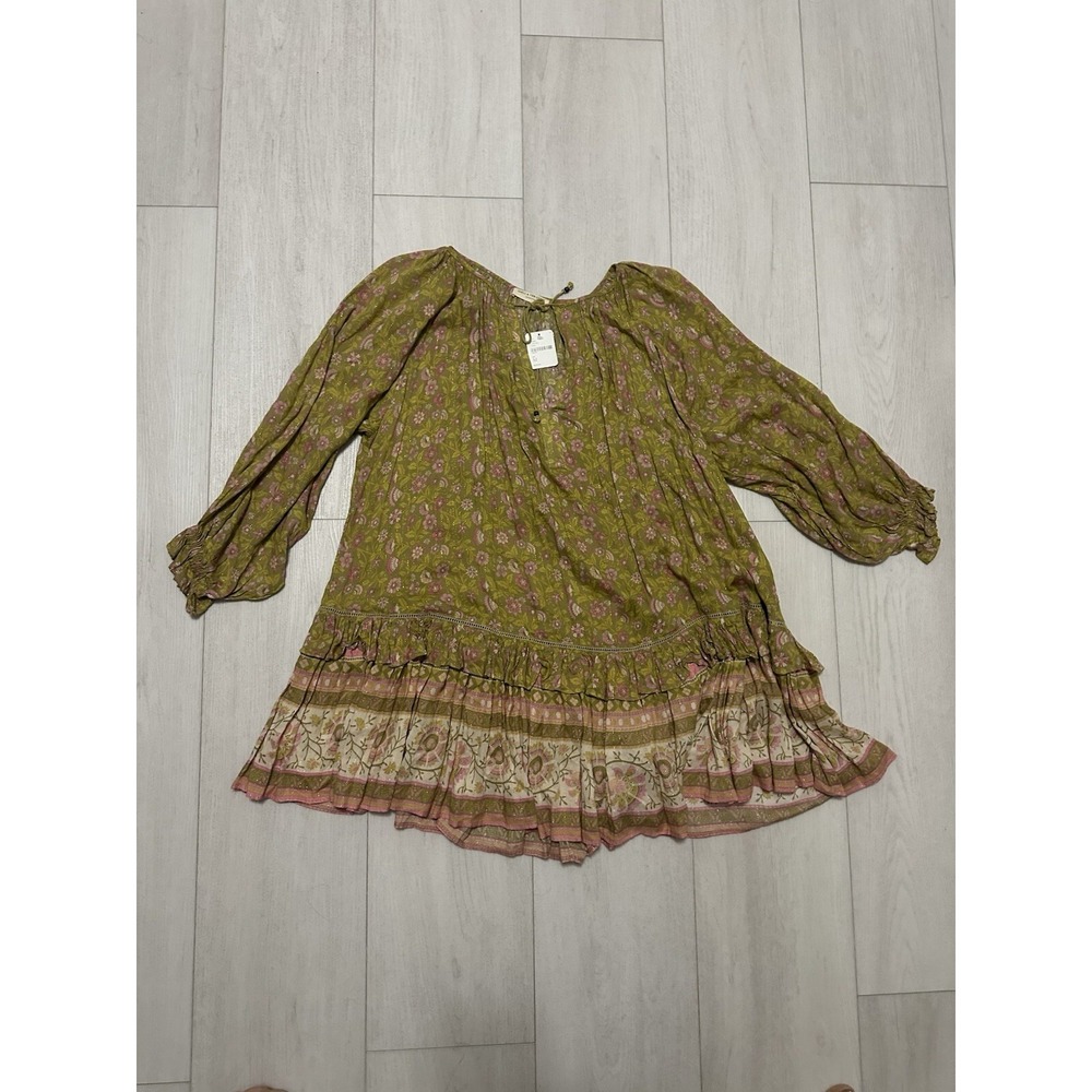 NWT FREE PEOPLE Spell & The Gypsy Dahlia Tunic Floral Dress Sz M Gold Stripe - Picture 4 of 6